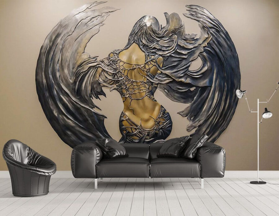 Metal sculpture of a woman with wings Metal sculpture of a woman with wings