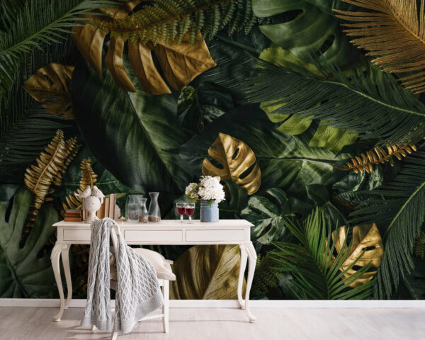 Фотошпалери Пишне листя з металевими відтінками