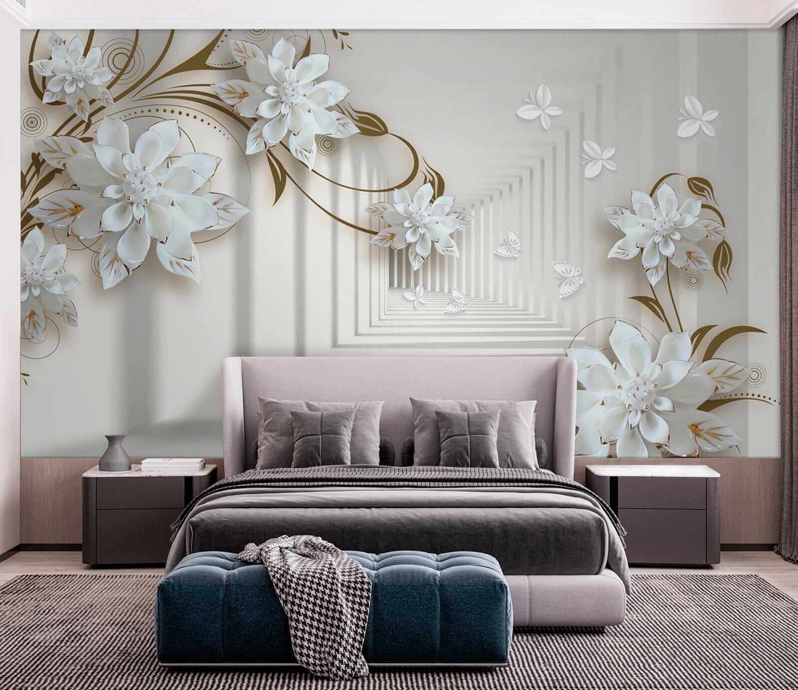 White flower design on a white background
