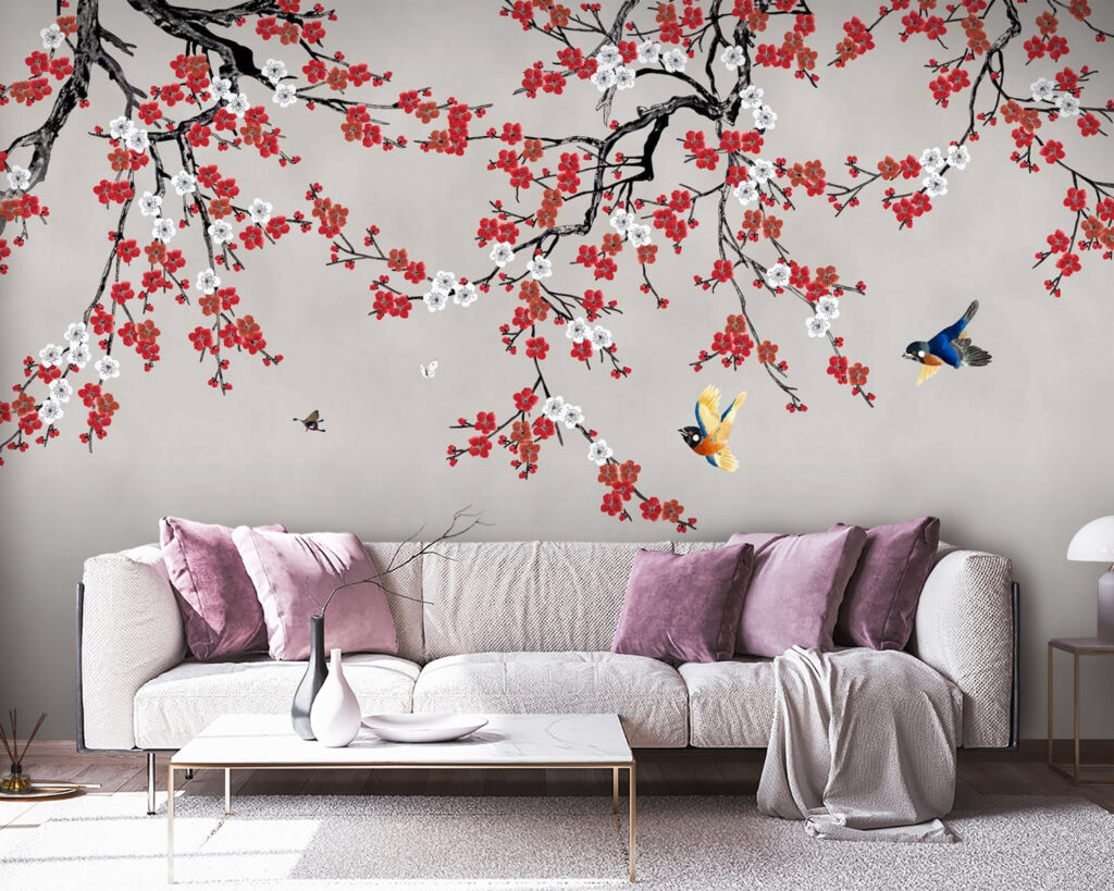 Tree with red and white flowers Tree with red and white flowers