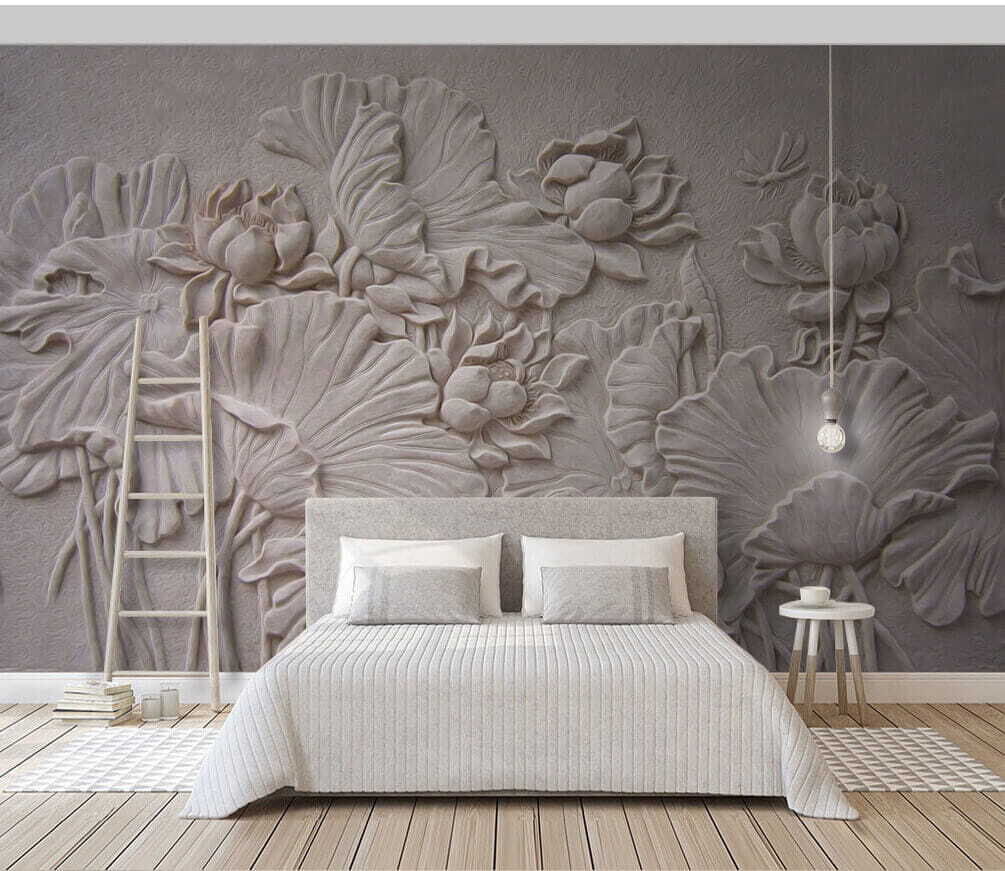 Elegant floral relief design in beige