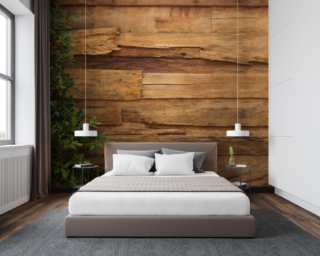 Tree next to a wood wall