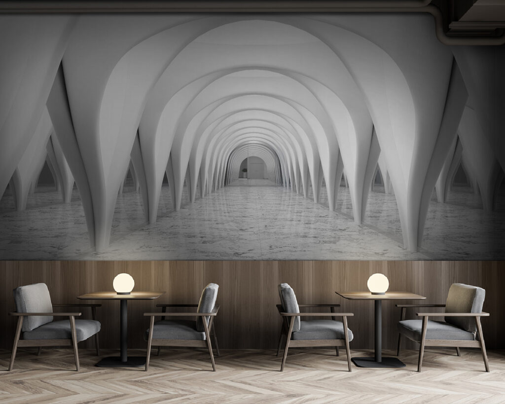 White room with arched ceiling