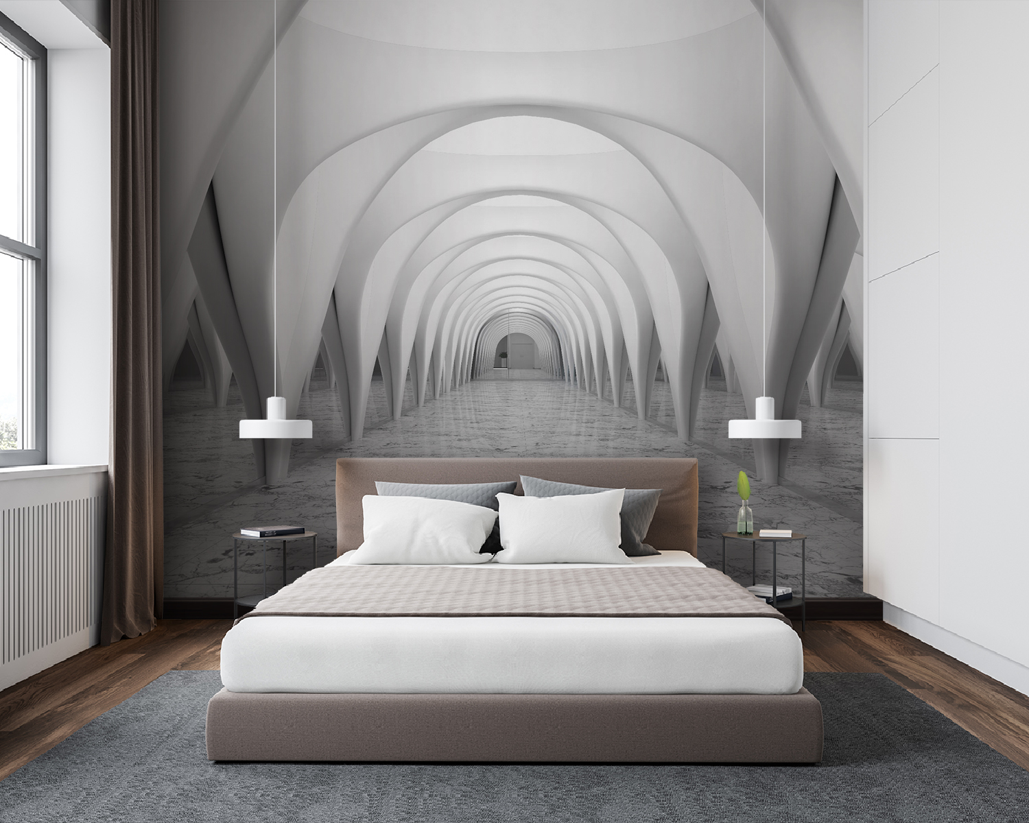 White room with arched ceiling
