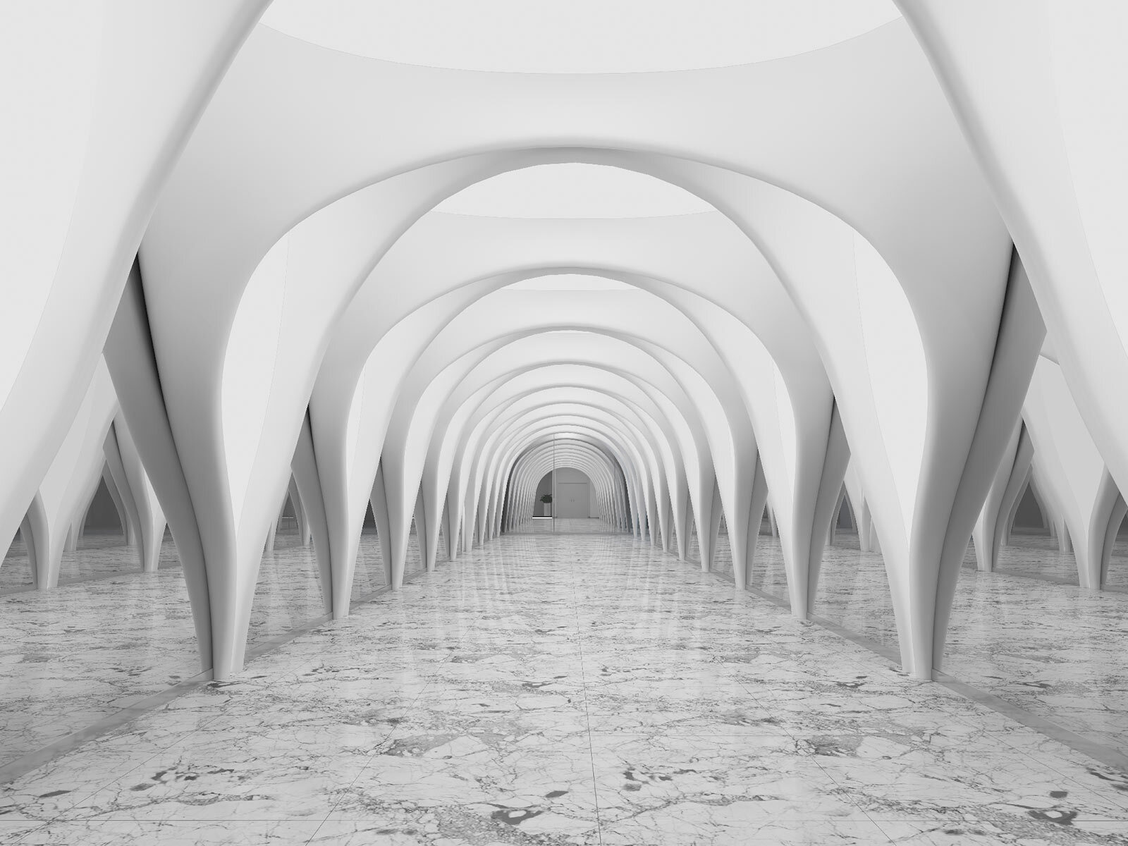 White room with arched ceiling