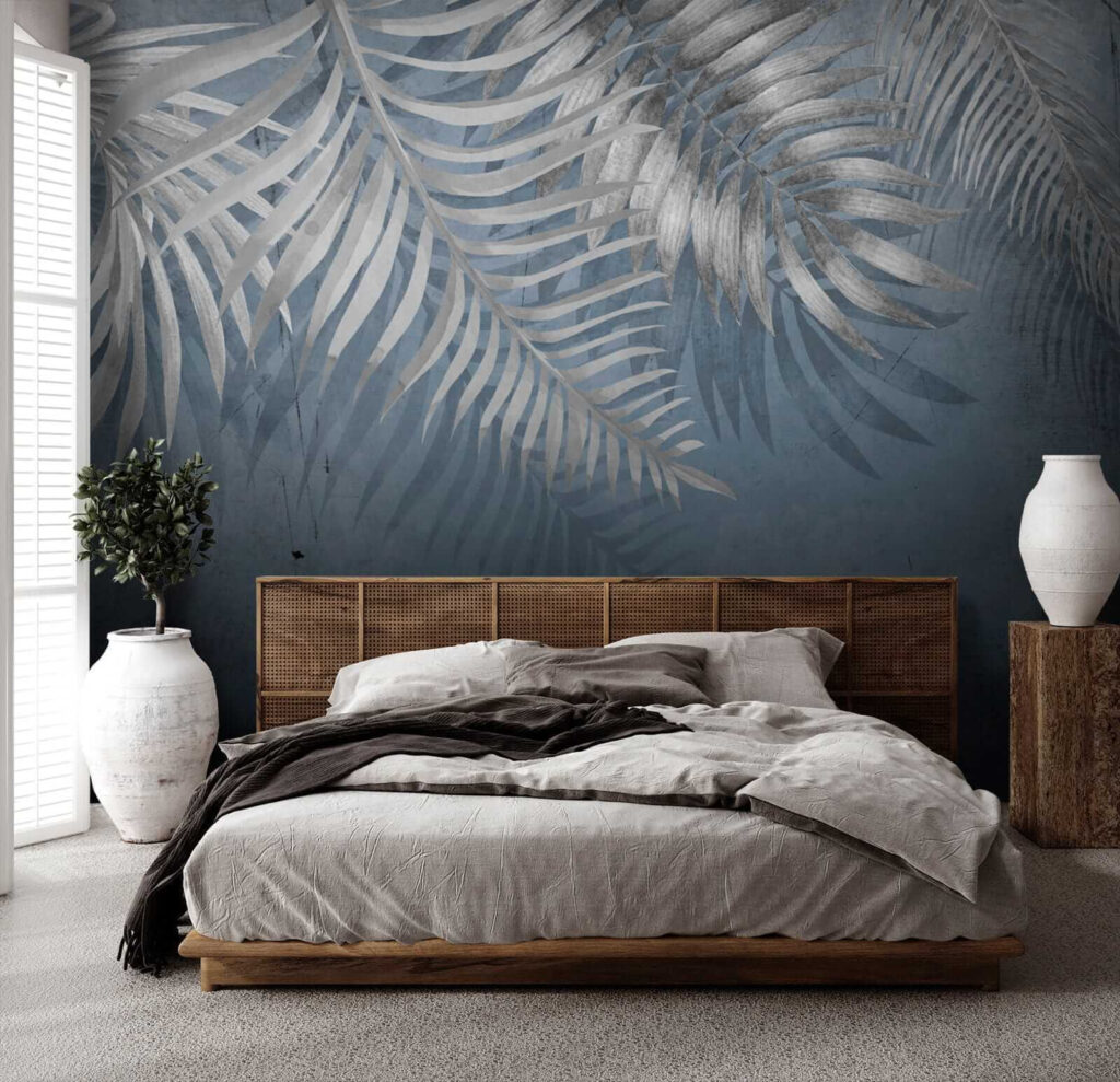 Blue background with silver leaves