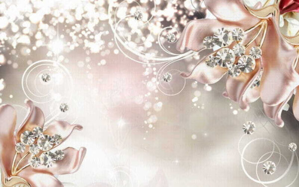 Pink satin flowers with diamonds