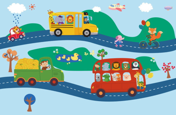Group of cartoon buses Group of cartoon buses