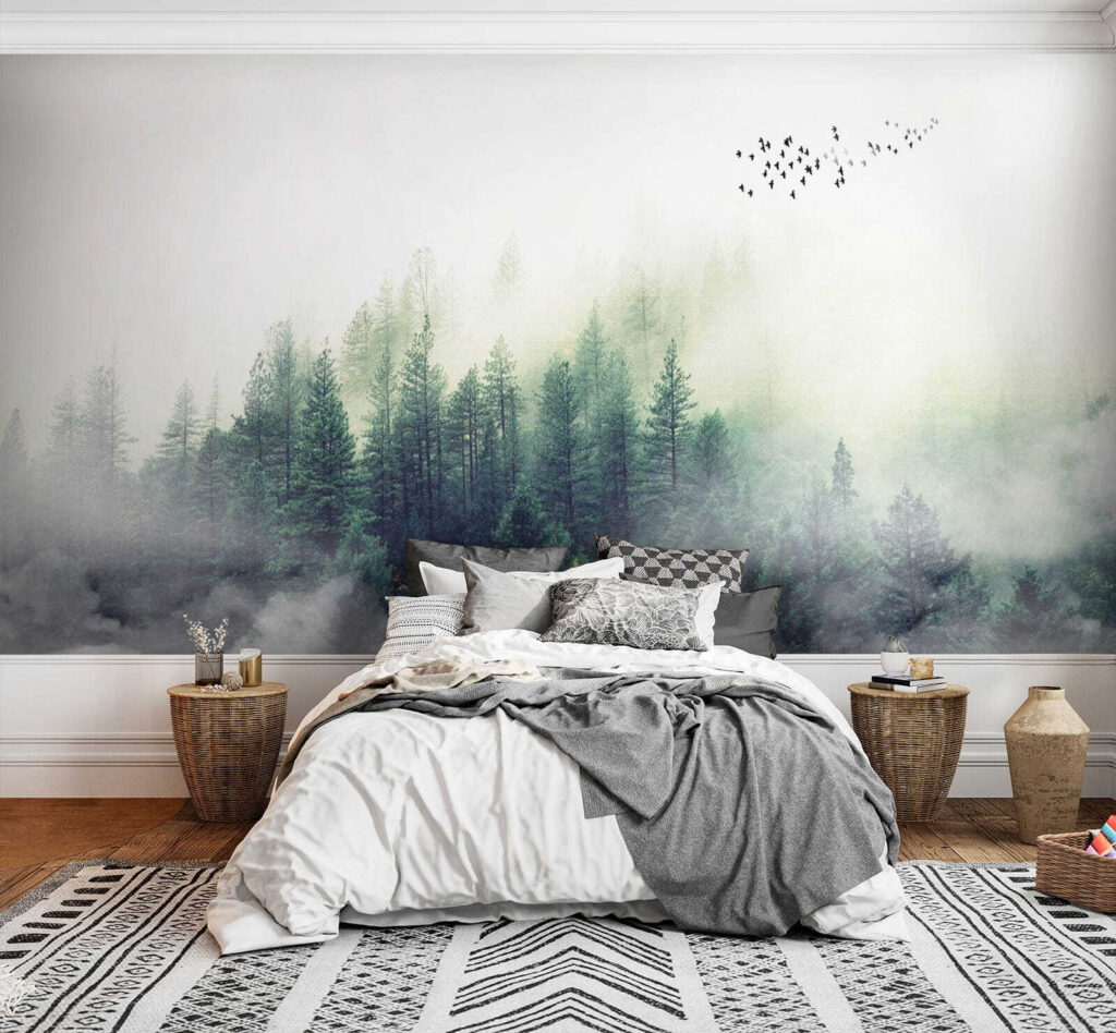 Birds flying over a forest