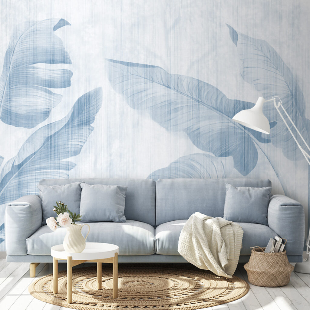 Soft blue leaves on serene background