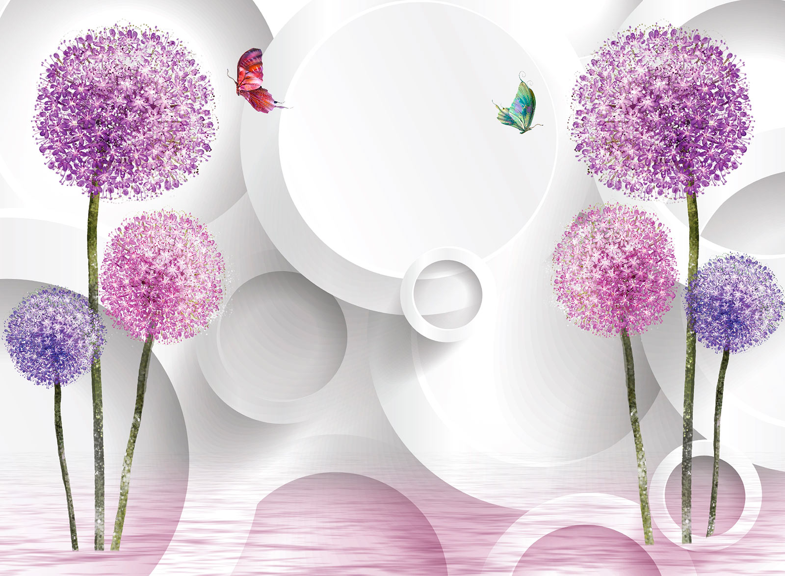 Шпалери з фіолетовими квітами та метеликами u01336p - Шпалери з фіолетовими квітами та метеликами - tegory