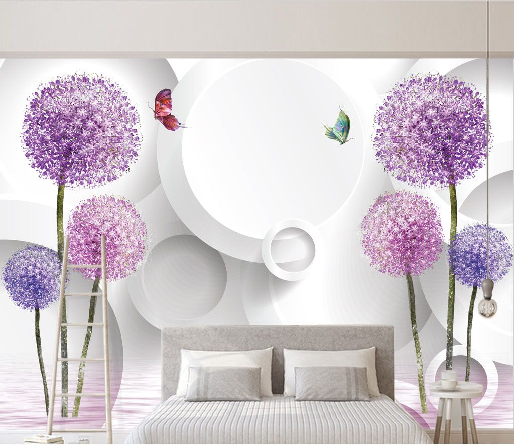 Шпалери з фіолетовими квітами та метеликами u01336pib1m - Шпалери з фіолетовими квітами та метеликами - tegory