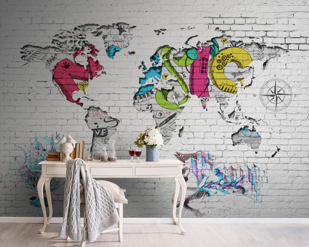 Map of the world painted on a brick wall Map of the world painted on a brick wall