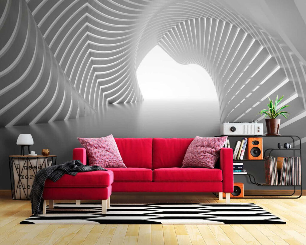 White tunnel with curved lines