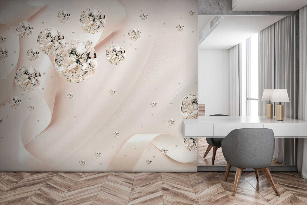 White satin ribbon with diamonds and pearls White satin ribbon with diamonds and pearls