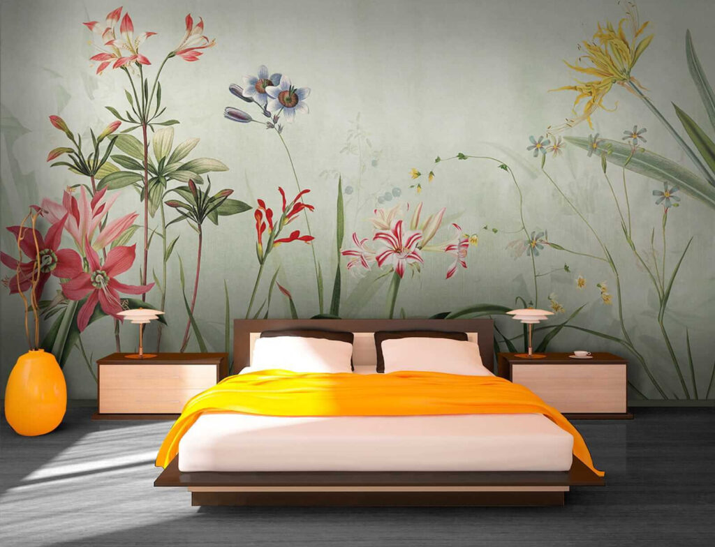 Vibrant flowers in soft green hues