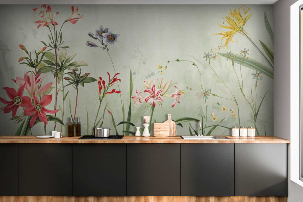 Vibrant flowers in soft green hues