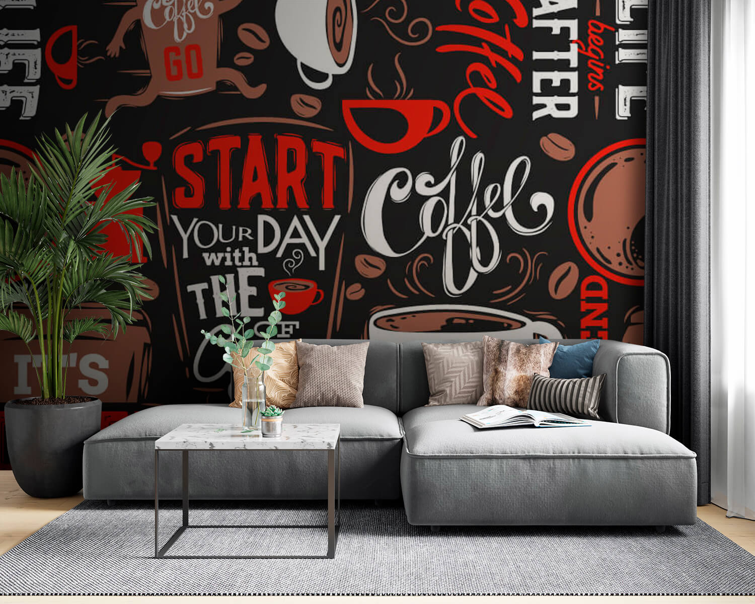 u03080pig53m - Візерунок кавових чашок і кавових зерен - tegory