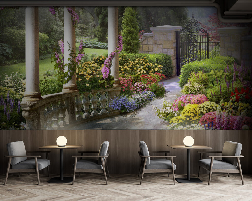 Garden with a gate and flowers Garden with a gate and flowers