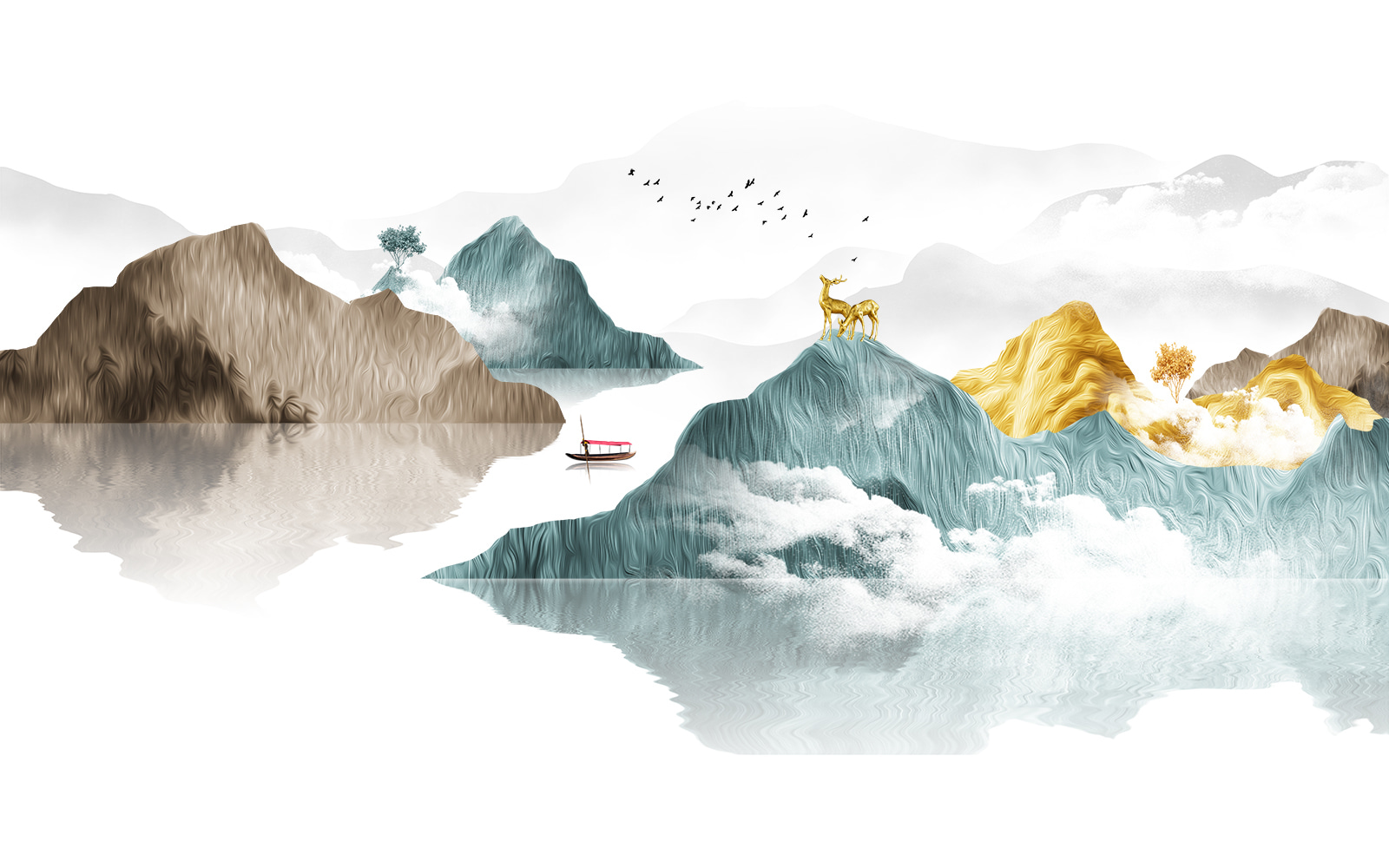 Painting of mountains and boats Painting of mountains and boats