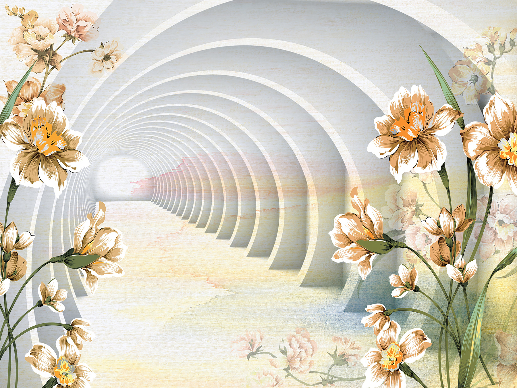 Wallpaper with flowers and a tunnel Wallpaper with flowers and a tunnel