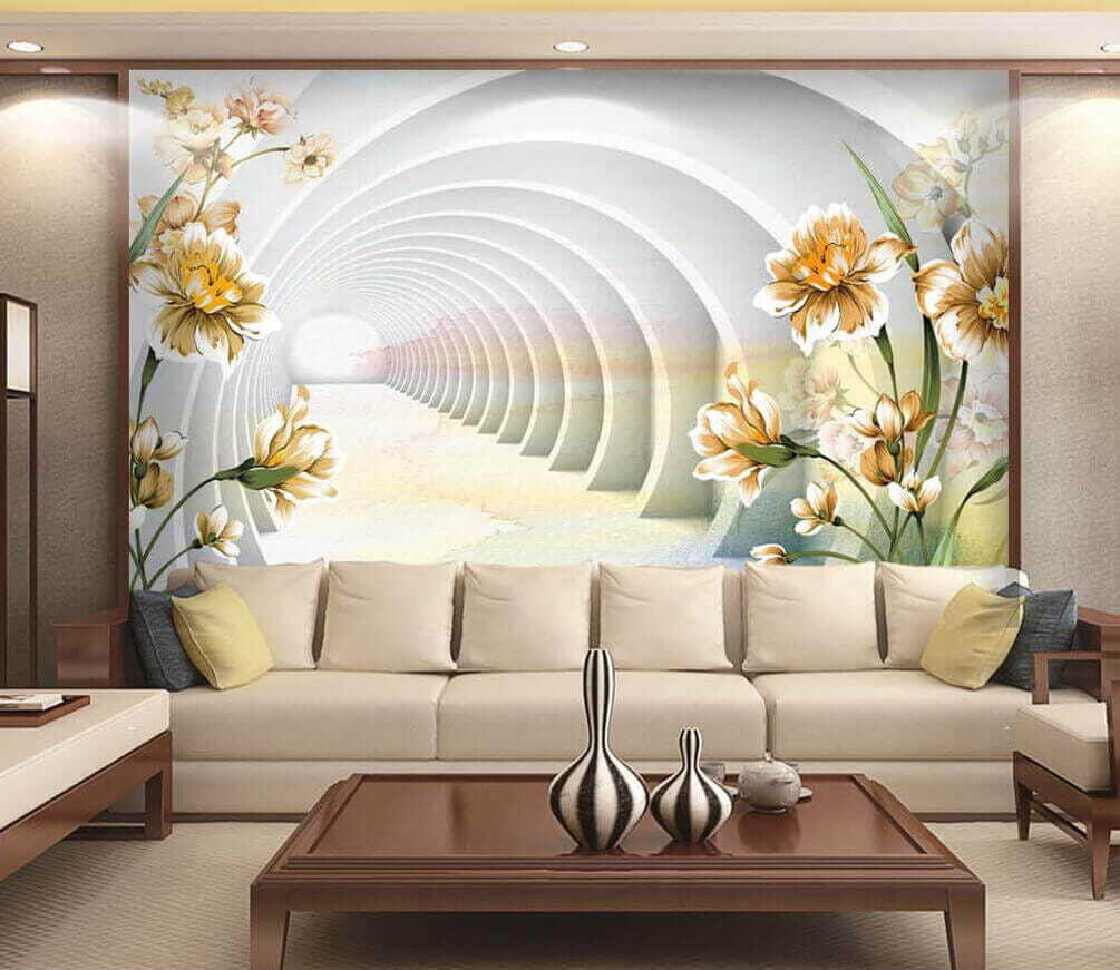 Wallpaper with flowers and a tunnel Wallpaper with flowers and a tunnel