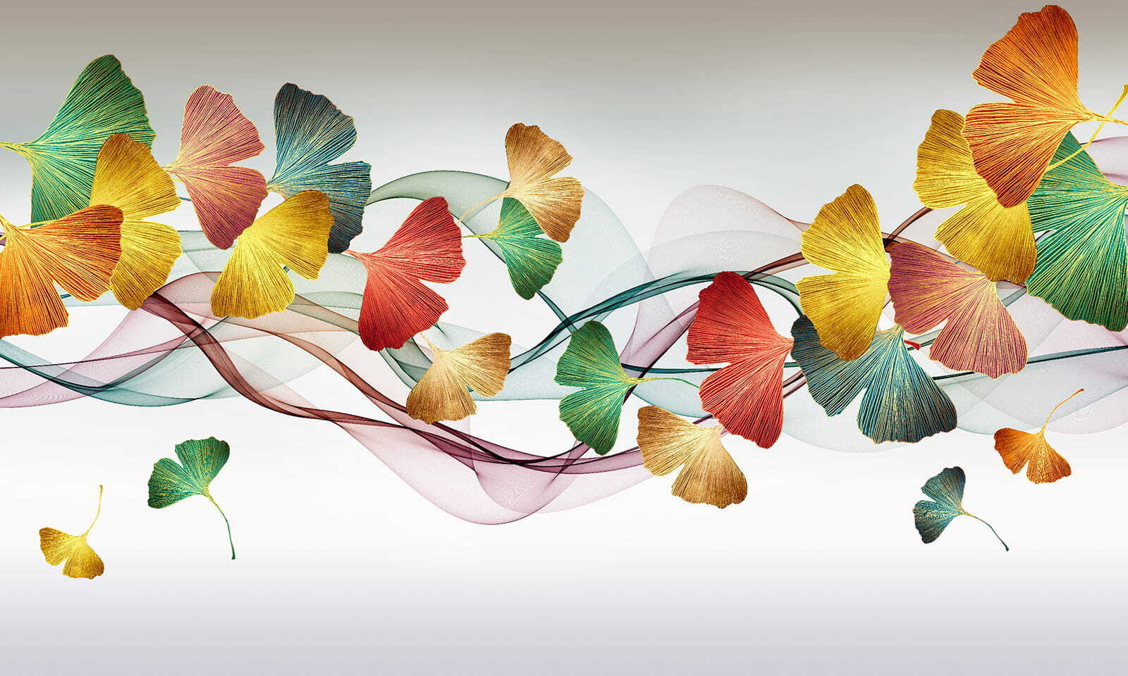 Colorful leaves and swirls