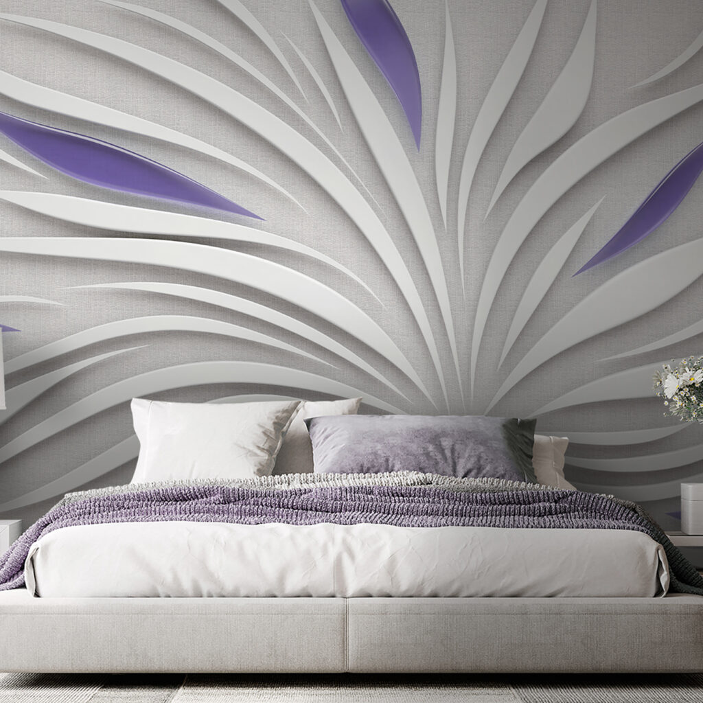 A white and purple swirls on a wall