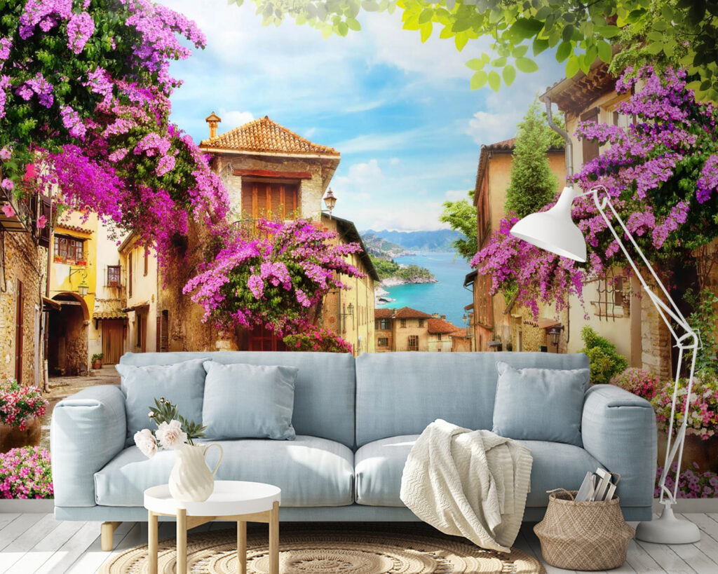 Street with flowers and trees Street with flowers and trees