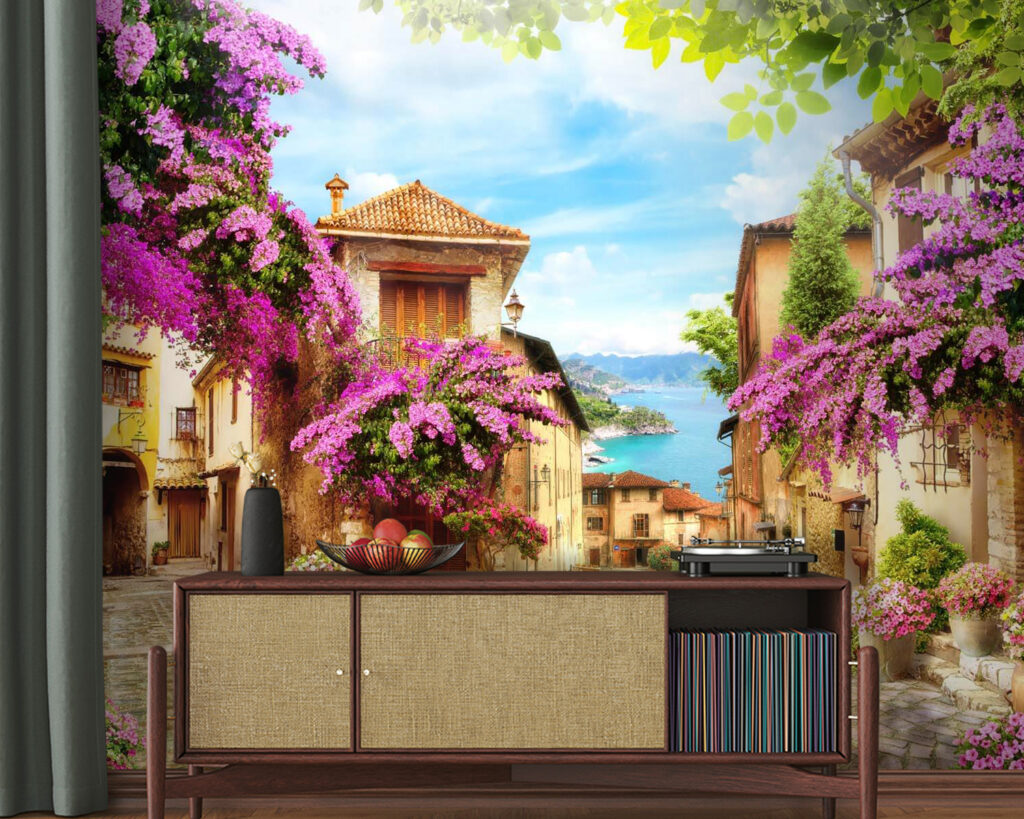 Street with flowers and trees Street with flowers and trees