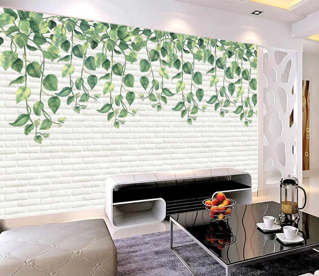 u06501pig1m - Біла цегляна стіна з зеленим листям - tegory