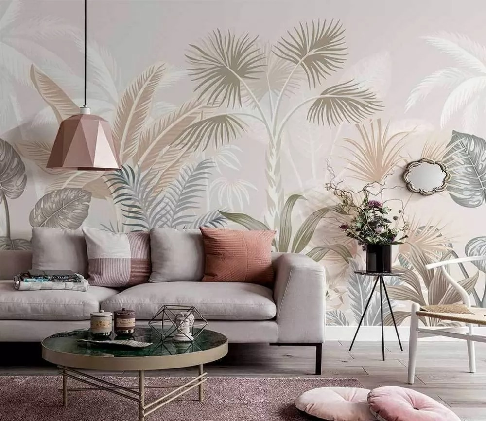 Tropical leaves in soft pastel hues Tropical leaves in soft pastel hues