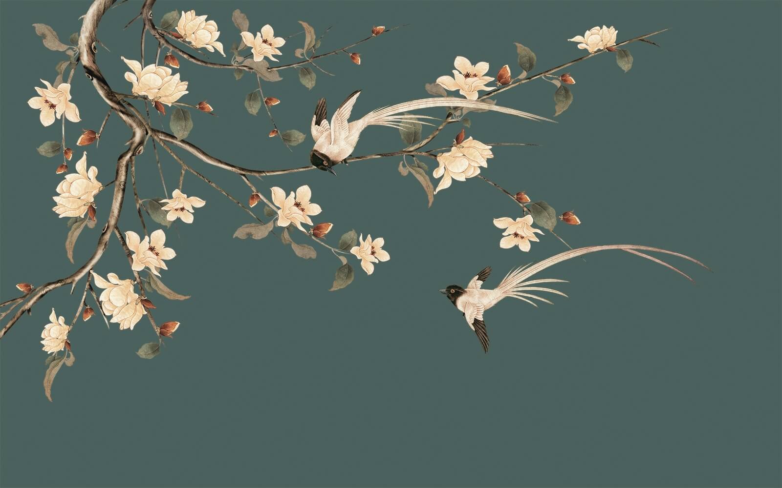 u07198p - Птах на гілці з квітами - tegory