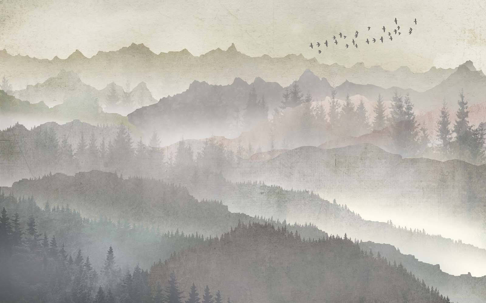 u09274p - Птахи летять над гірським хребтом - tegory