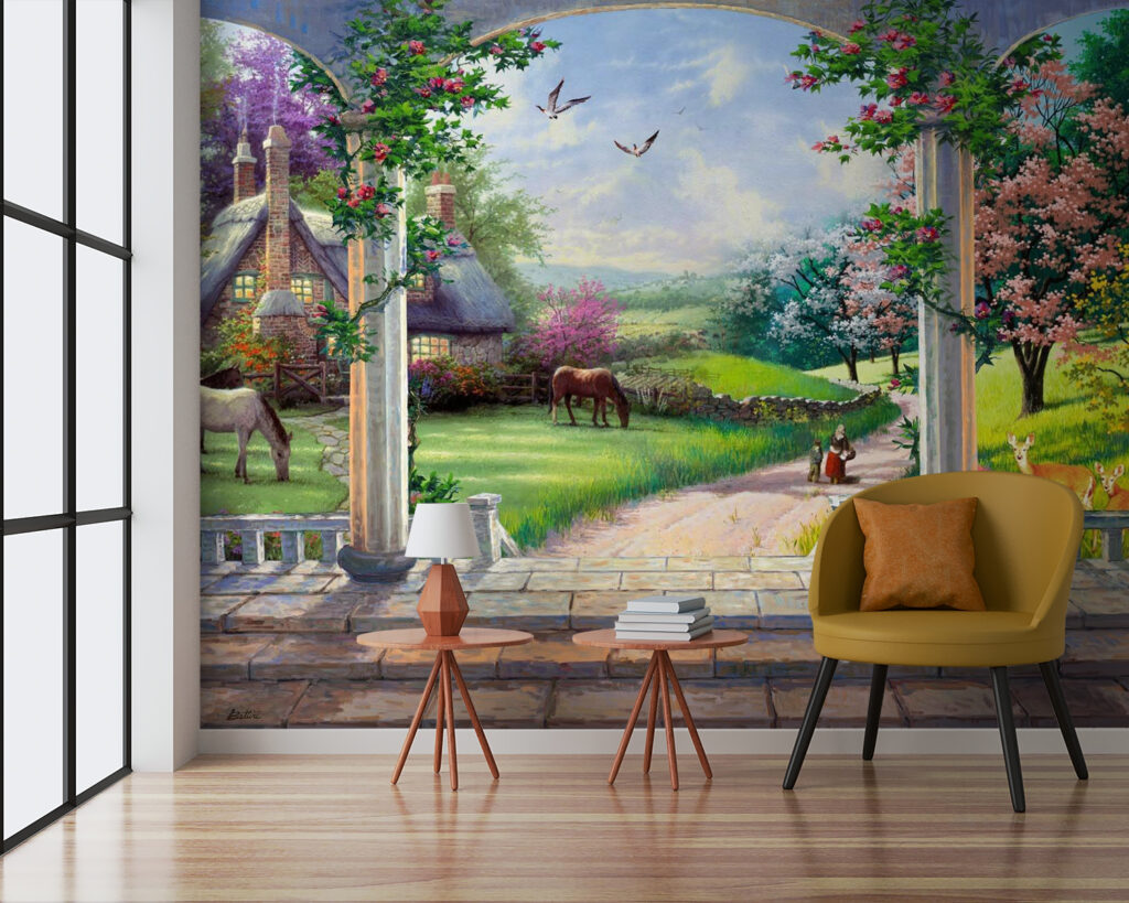 u09760pig3 1024x819 - Картина пейзажу з конем і будинком - tegory