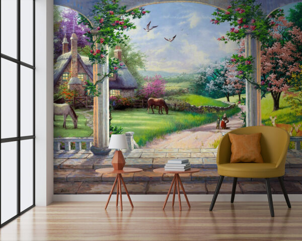 u09760pig3 600x480 - Картина пейзажу з конем і будинком - tegory