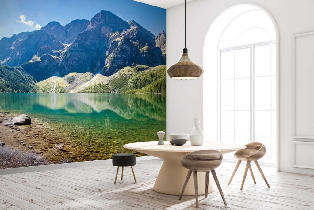 Lake with mountains in the background