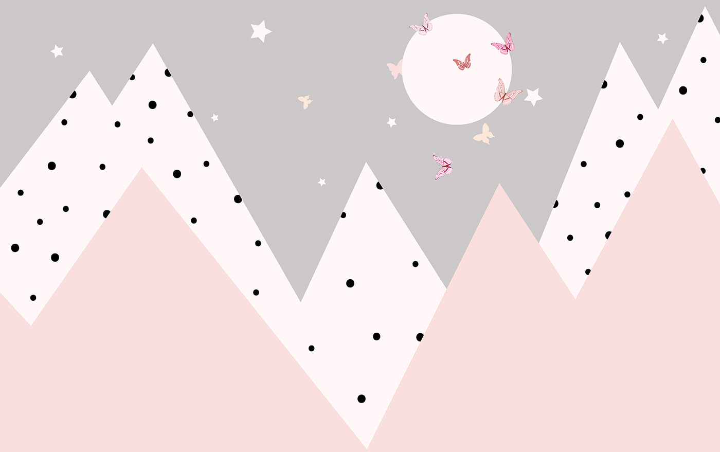 Pink and grey mountains with butterflies Pink and grey mountains with butterflies