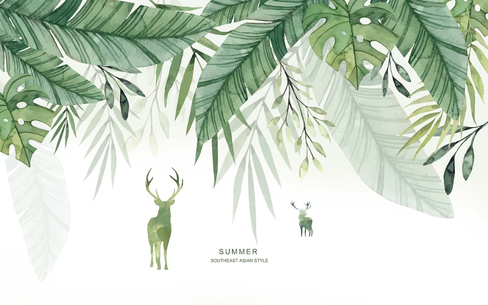 u14518p - Акварельний малюнок оленя та листя - tegory