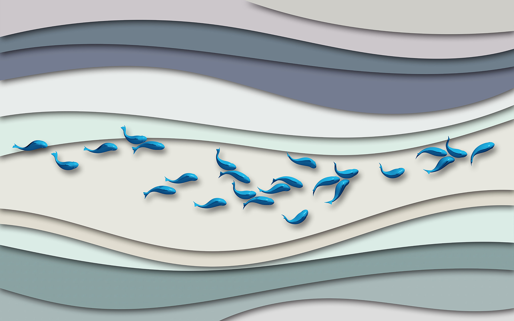 u15318p - Група блакитних риб плаває в групі хвиль - tegory