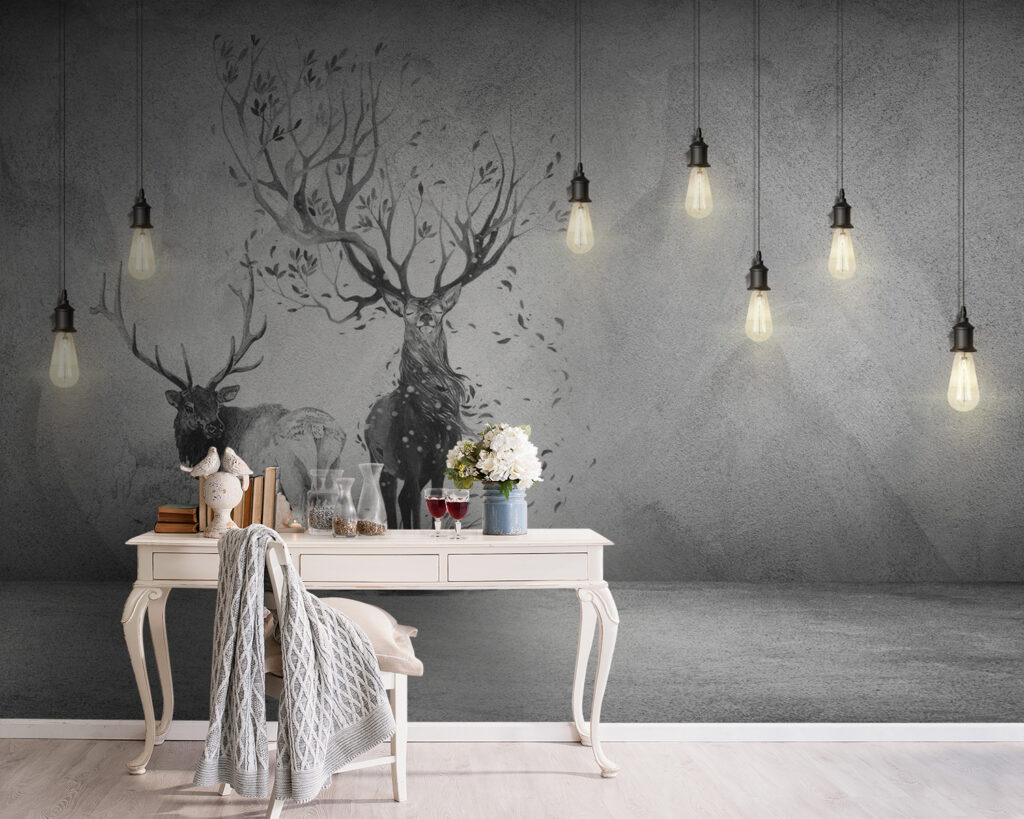 u15700pig5m 1024x819 - Стіна з малюнком двох оленів і дерев - tegory