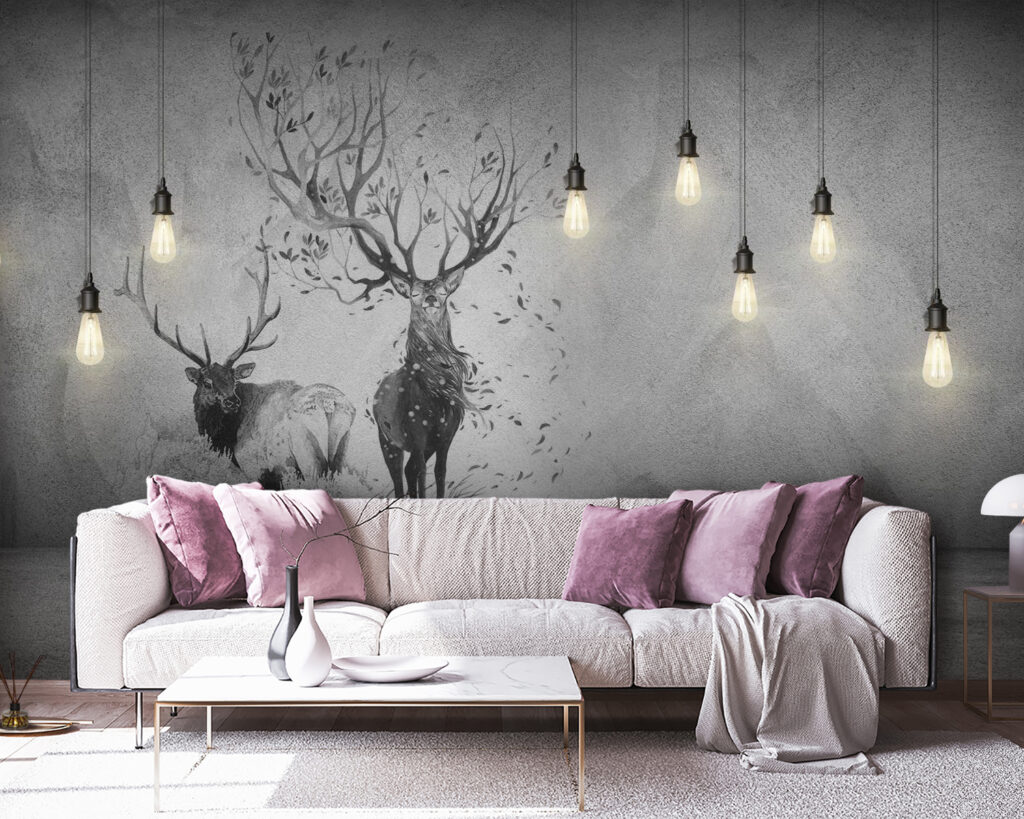 u15700pig38 1024x819 - Стіна з малюнком двох оленів і дерев - tegory