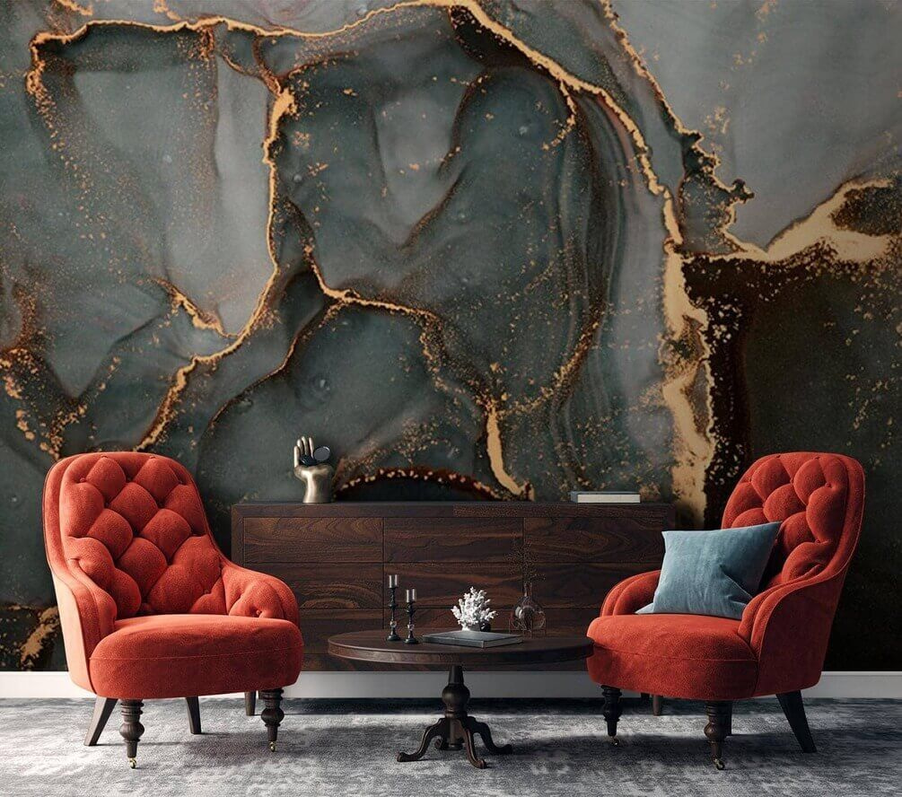 Swirling hues of teal and copper