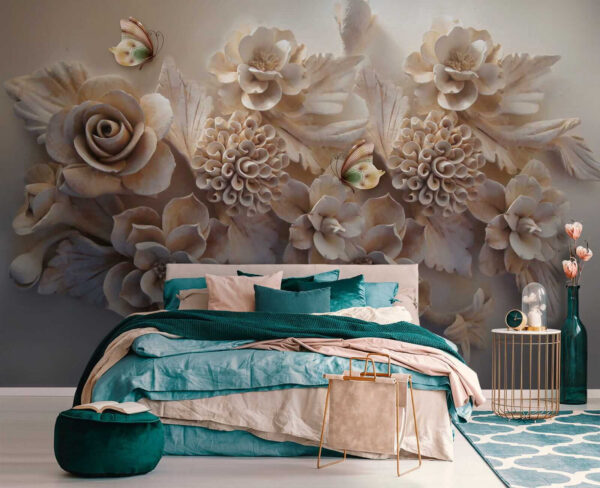 Group of white flowers and butterflies Group of white flowers and butterflies