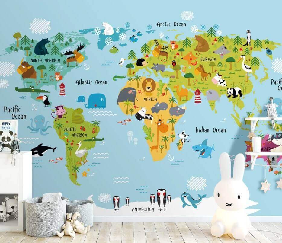 Map of the world with animals Map of the world with animals
