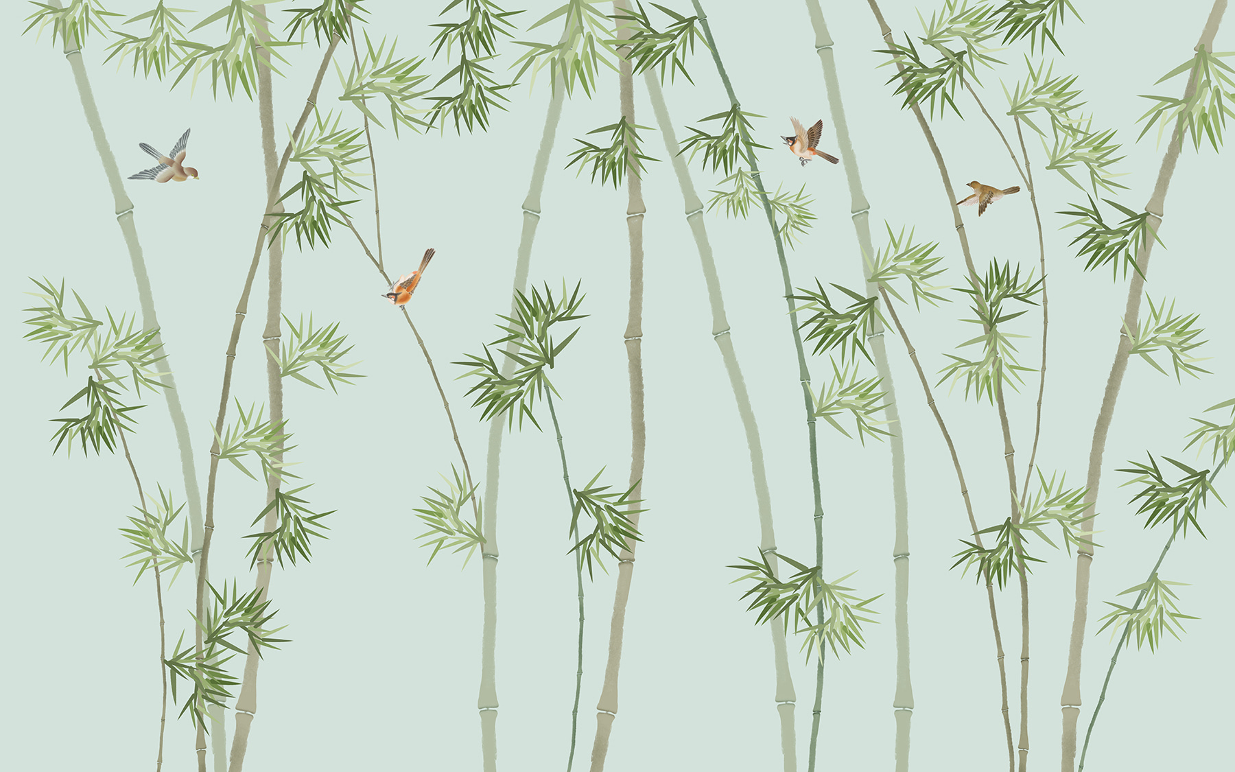 u16931p - Шпалери з бамбуковими гілками та птахами - tegory