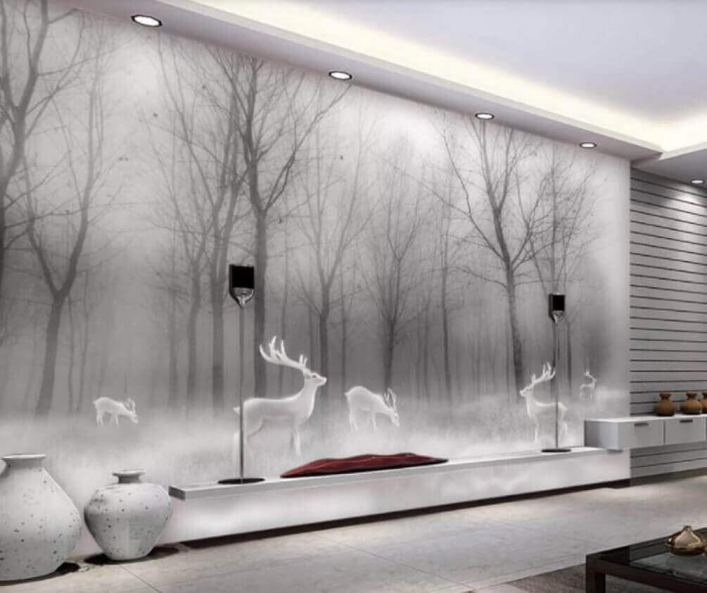 Група білих оленів у туманному лісі u19701pig1m - Група білих оленів у туманному лісі - tegory