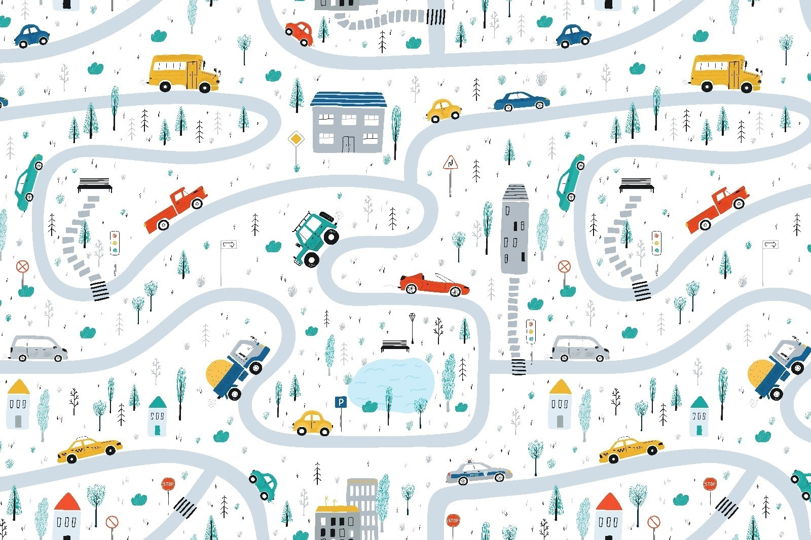 Map of cars and buildings