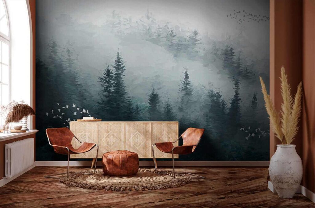 Туманний ліс з птахами, що літають u23921pih1 1024x675 - Туманний ліс з птахами, що літають - tegory