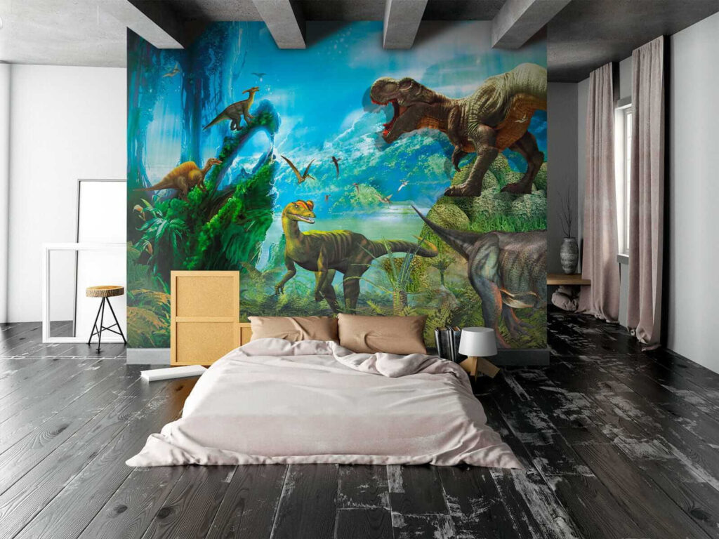 Group of dinosaurs in a forest Group of dinosaurs in a forest